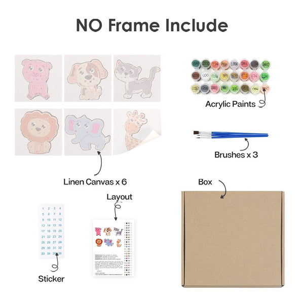 Paint by Numbers – 6 Canvas Set | Cute Animals