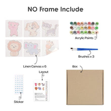 Load image into Gallery viewer, Mini Paint by numbers 6"x6" (6 pieces) - Cute Animals