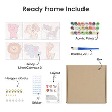 Load image into Gallery viewer, Mini Paint by numbers 6"x6" (6 pieces) - Cute Animals