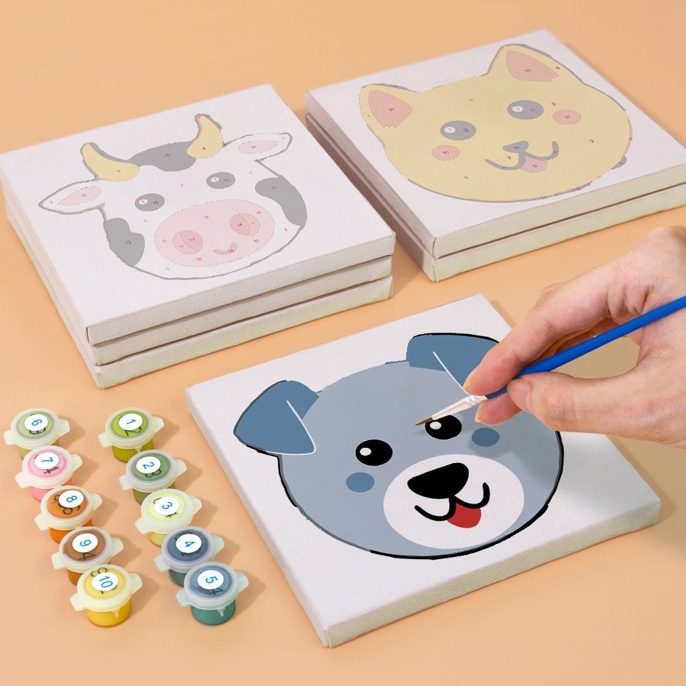 Paint by Numbers – 6 Canvas Set | Cute Animal Faces