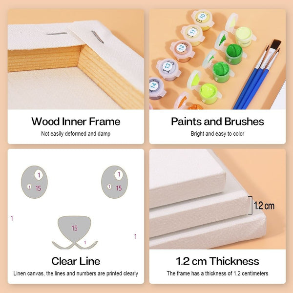 Paint by Numbers – 6 Canvas Set | Cute Animal Faces