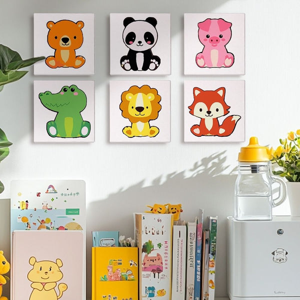 Paint by Numbers – 6 Canvas Set | Cute Animal Characters