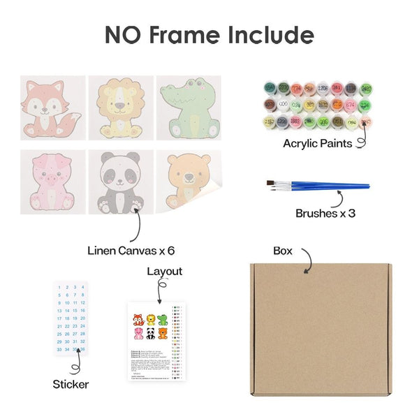 Paint by Numbers – 6 Canvas Set | Cute Animal Characters