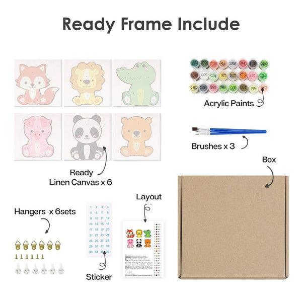Paint by Numbers – 6 Canvas Set | Cute Animal Characters