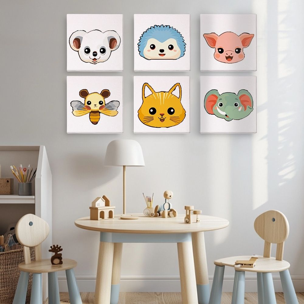 Paint by Numbers – 6 Canvas Set | Cute Animal Faces 2
