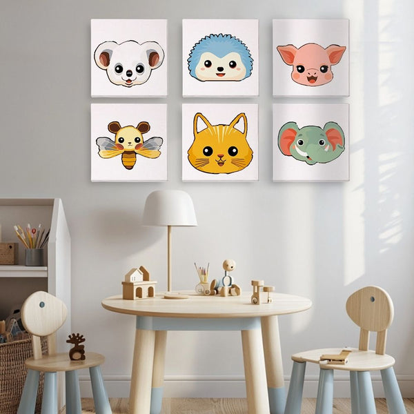 Paint by Numbers – 6 Canvas Set | Cute Animal Faces 2