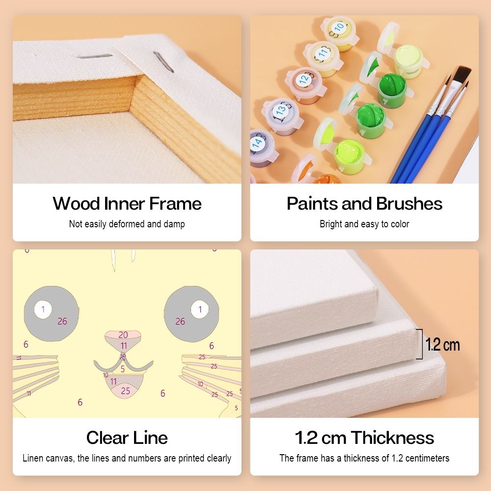 Paint by Numbers – 6 Canvas Set | Cute Animal Faces 2