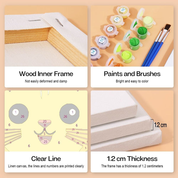 Paint by Numbers – 6 Canvas Set | Cute Animal Faces 2