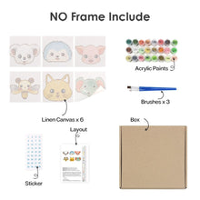 Load image into Gallery viewer, Mini Paint by numbers 6"x6" (6 pieces) - Cute Animal Faces 2