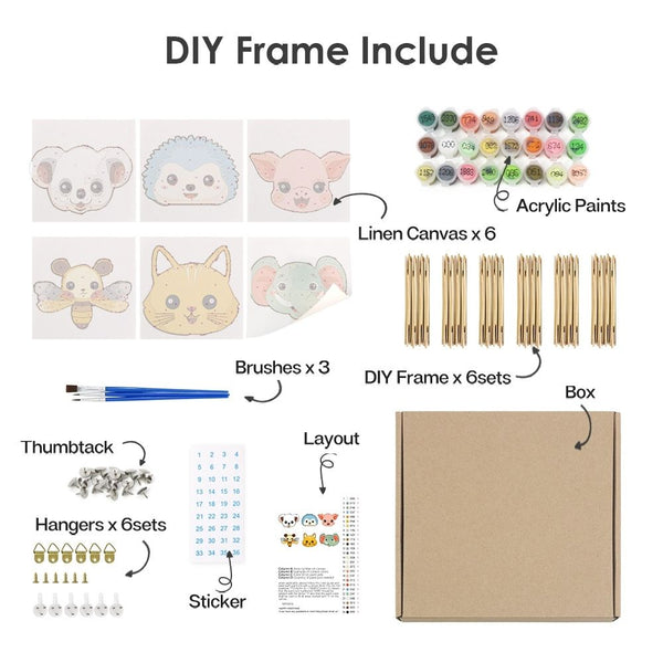 Paint by Numbers – 6 Canvas Set | Cute Animal Faces 2