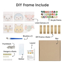 Load image into Gallery viewer, Mini Paint by numbers 6"x6" (6 pieces) - Cute Animal Faces 2