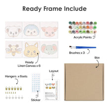 Load image into Gallery viewer, Mini Paint by numbers 6"x6" (6 pieces) - Cute Animal Faces 2