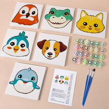 Load image into Gallery viewer, Mini Paint by numbers 6"x6" (6 pieces) - Cute Animal Faces 3