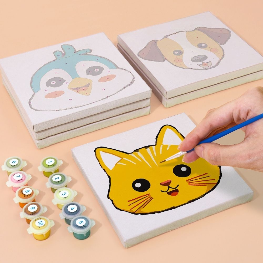 Paint by Numbers – 6 Canvas Set | Cute Animal Faces 3