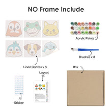 Load image into Gallery viewer, Mini Paint by numbers 6"x6" (6 pieces) - Cute Animal Faces 3