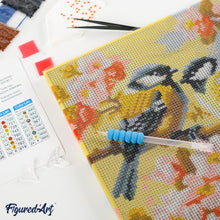 Load image into Gallery viewer, Mini Diamond Painting 10"x10" - Pair of Birds amidst Blossoms