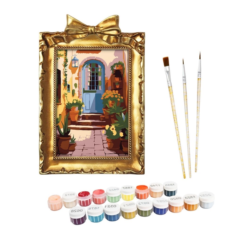 Mini Paint by number with frame - Mediterranean Courtyard Figured'Art