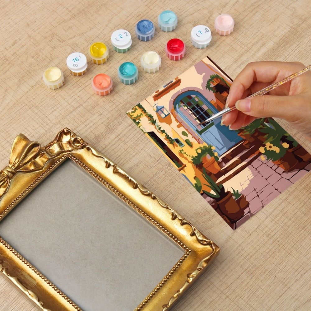 Mini Paint by number with frame - Mediterranean Courtyard