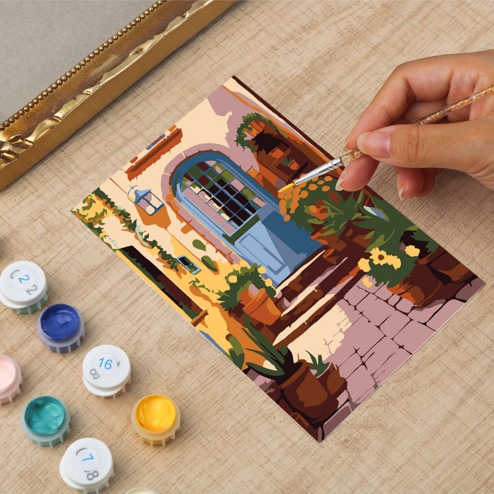 Mini Paint by number with frame - Mediterranean Courtyard