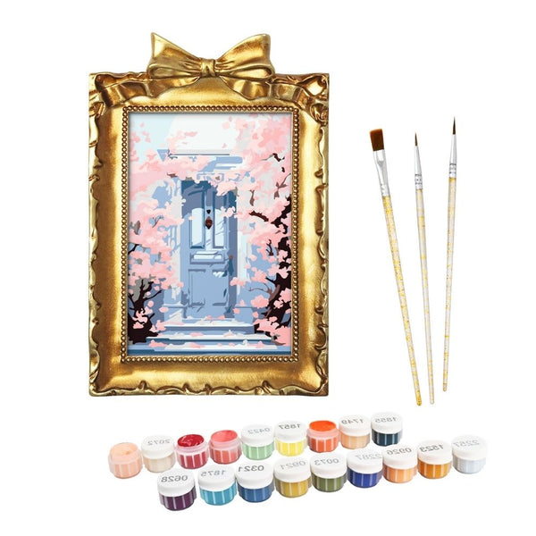 Mini Paint by number with frame - Blossoms by the Blue Door Figured'Art