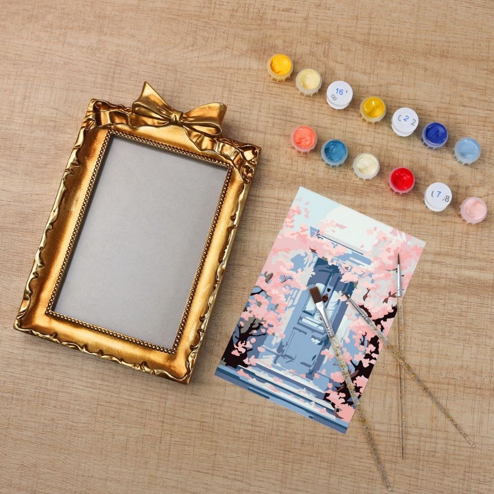 Mini Paint by number with frame - Blossoms by the Blue Door
