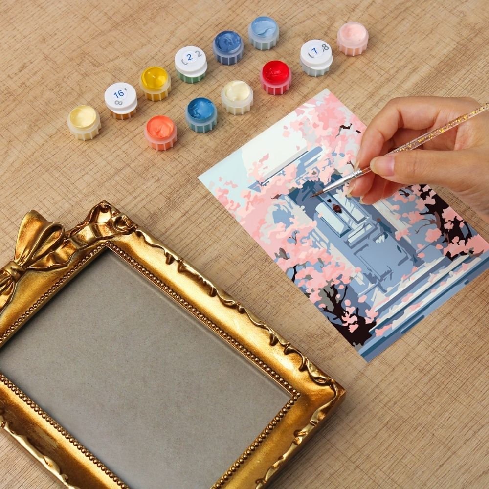 Mini Paint by number with frame - Blossoms by the Blue Door