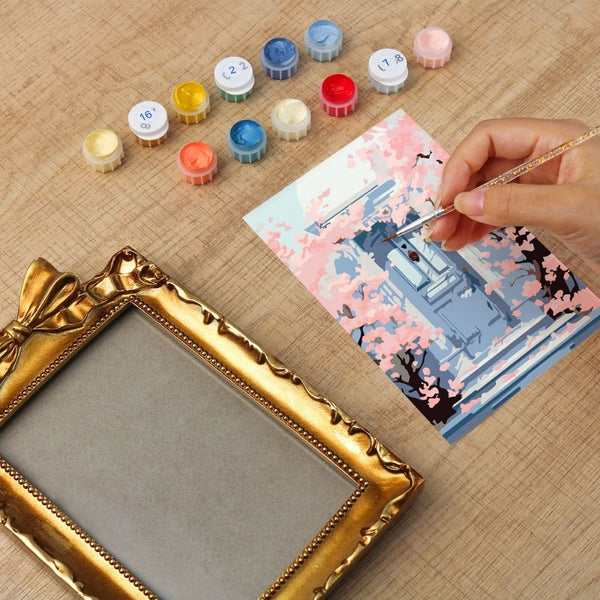 Mini Paint by number with frame - Blossoms by the Blue Door