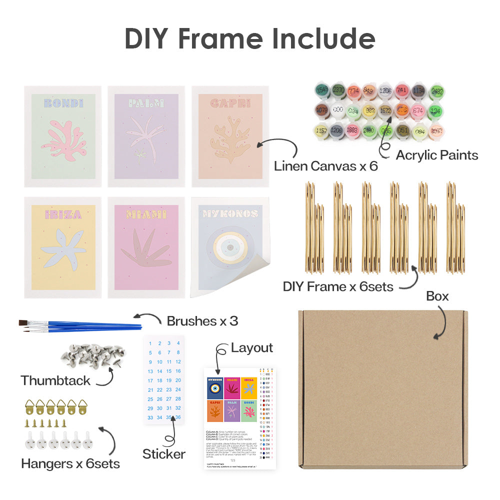 Mini Paint by numbers 6 pieces - Coastal Paradise: Modern Beach