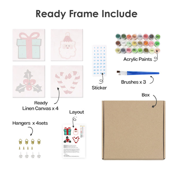 Mini Paint by numbers 8"x8" (4 pieces) - Classic Christmas Icons 2