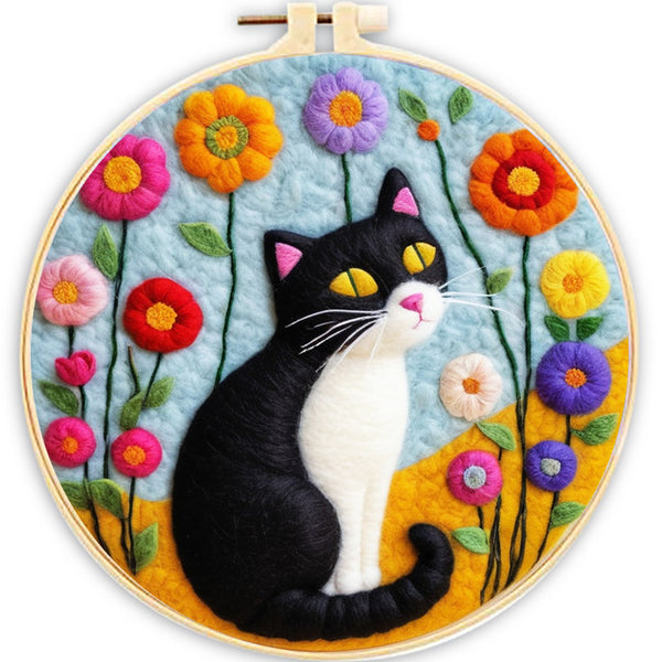 Needle Felting kit - Cat with Colorful Flowers