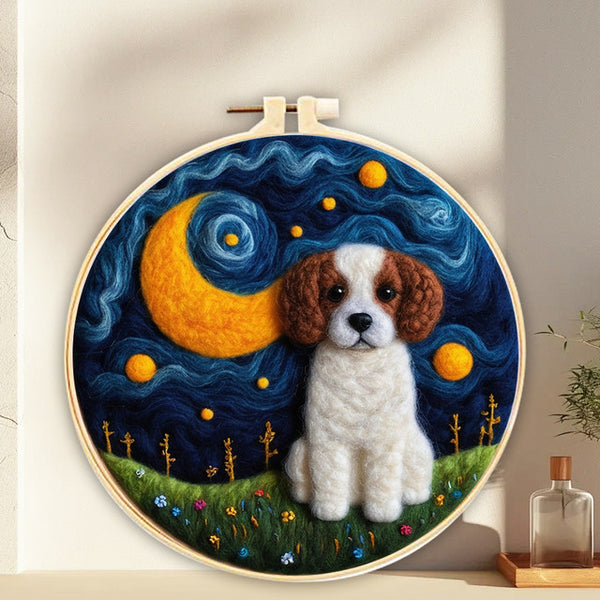 Needle Felting kit - Dog Under Night Sky
