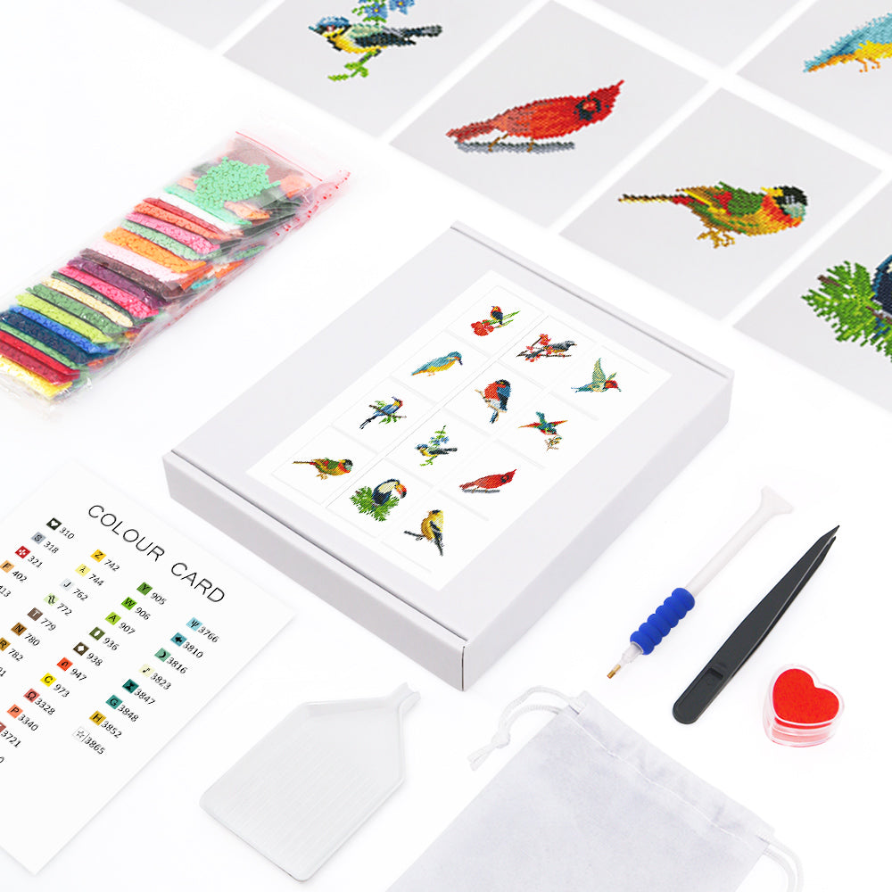 Mini Diamond Painting 3"x5" (12 pieces) - Colorful Birds Paradise