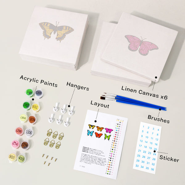 Mini Paint by numbers 6"x6" (6 pieces) - Colorful Butterfly