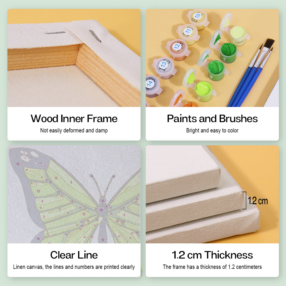 Mini Paint by numbers 6"x6" (6 pieces) - Colorful Butterfly