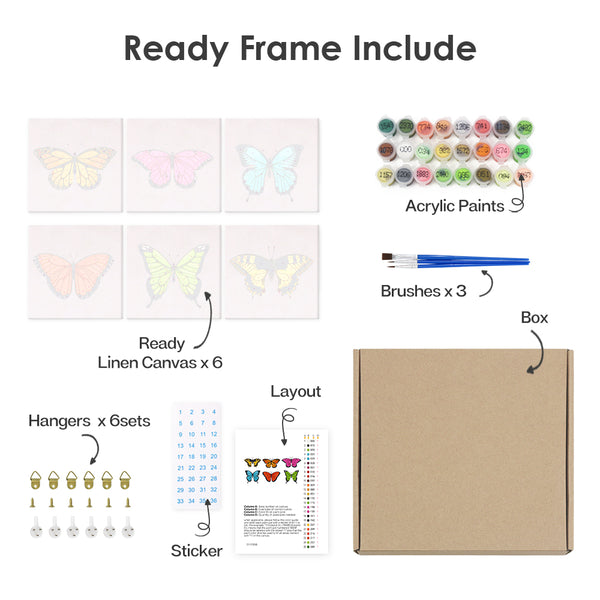 Mini Paint by numbers 6"x6" (6 pieces) - Colorful Butterfly