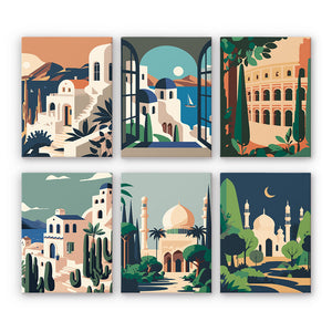 Mini Paint by numbers 6"x8" (6 pieces) - Mediterranean Dreams