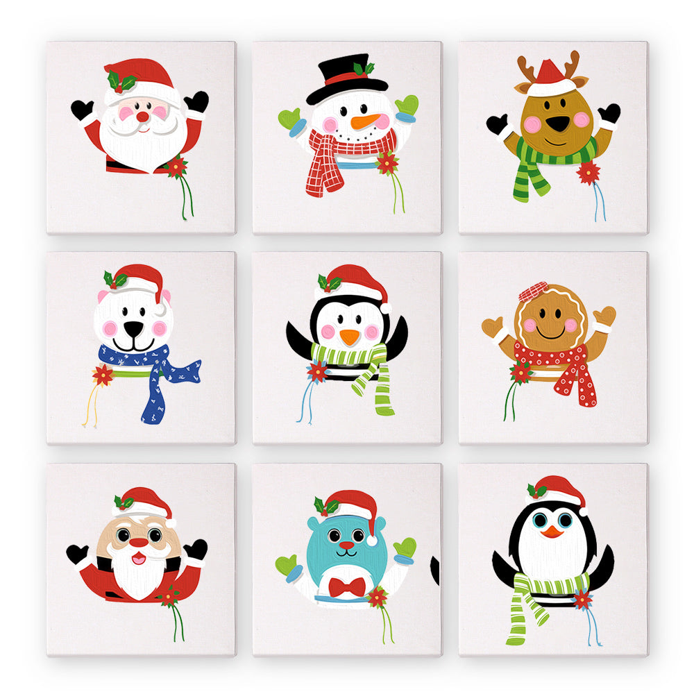 Mini Paint by numbers 6"x6" (9 pieces) - Cute Christmas Characters