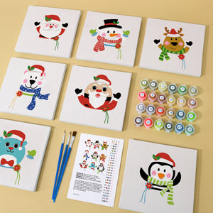 Mini Paint by numbers 6"x6" (9 pieces) - Cute Christmas Characters