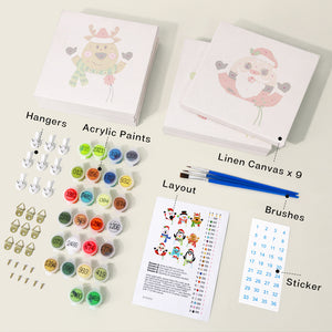 Mini Paint by numbers 6"x6" (9 pieces) - Cute Christmas Characters