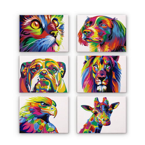 Mini Paint by numbers 6 pieces - Colorful Abstract Animals