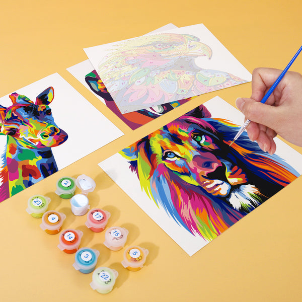 Mini Paint by numbers 6 pieces - Colorful Abstract Animals
