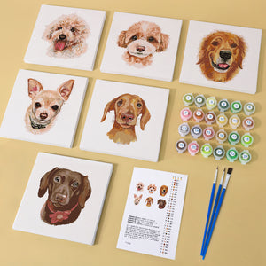 Mini Paint by numbers 6"x6" (6 pieces) - Cute Dogs