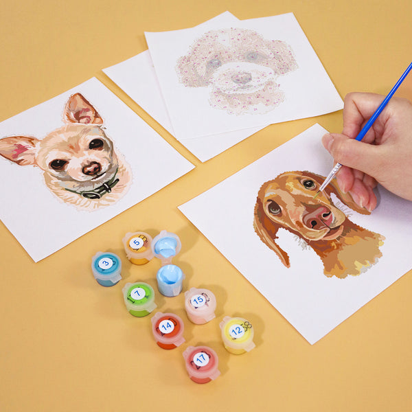Mini Paint by numbers 6"x6" (6 pieces) - Cute Dogs
