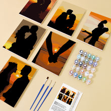 Load image into Gallery viewer, Mini Paint by numbers 6&quot;x8&quot; (6 pieces) - Romantic Sunset Silhouettes