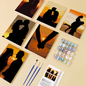 Mini Paint by numbers 6"x8" (6 pieces) - Romantic Sunset Silhouettes