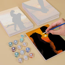 Load image into Gallery viewer, Mini Paint by numbers 6&quot;x8&quot; (6 pieces) - Romantic Sunset Silhouettes