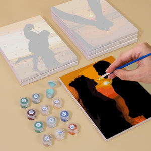 Mini Paint by numbers 6"x8" (6 pieces) - Romantic Sunset Silhouettes