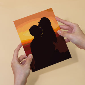 Mini Paint by numbers 6"x8" (6 pieces) - Romantic Sunset Silhouettes