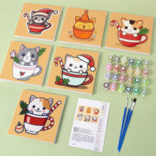 Load image into Gallery viewer, Mini Paint by numbers 8&quot;x8&quot; (6 pieces) - Christmas Cats in Cups