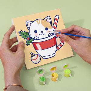 Mini Paint by numbers 8"x8" (6 pieces) - Christmas Cats in Cups